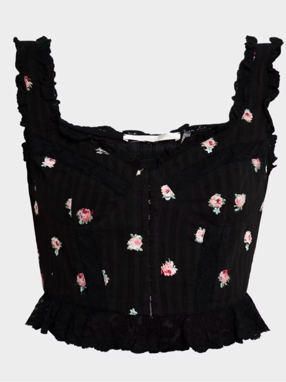 LoveShackFancy Galette Embroidered Floral Top Bustier Style Lace Black SZ 8 NWT